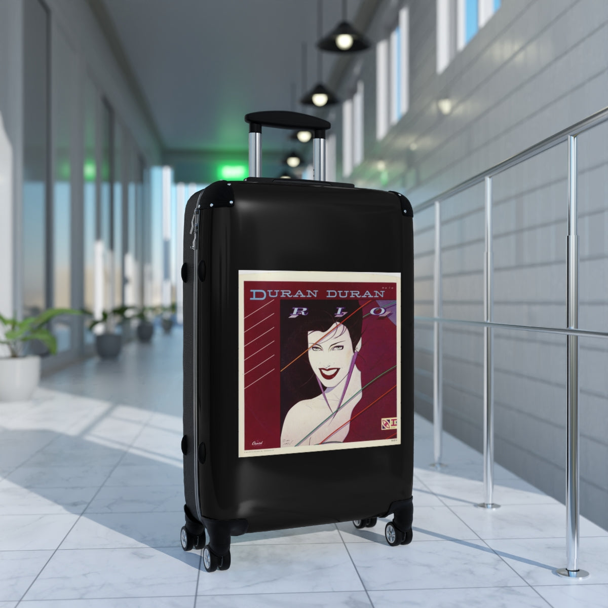 Geotrott Duran Duran Rio Black Cabin Suitcase Extended Storage Adjustable Telescopic Handle Double Wheeled Polycarbonate Hard Shell Built In Lock