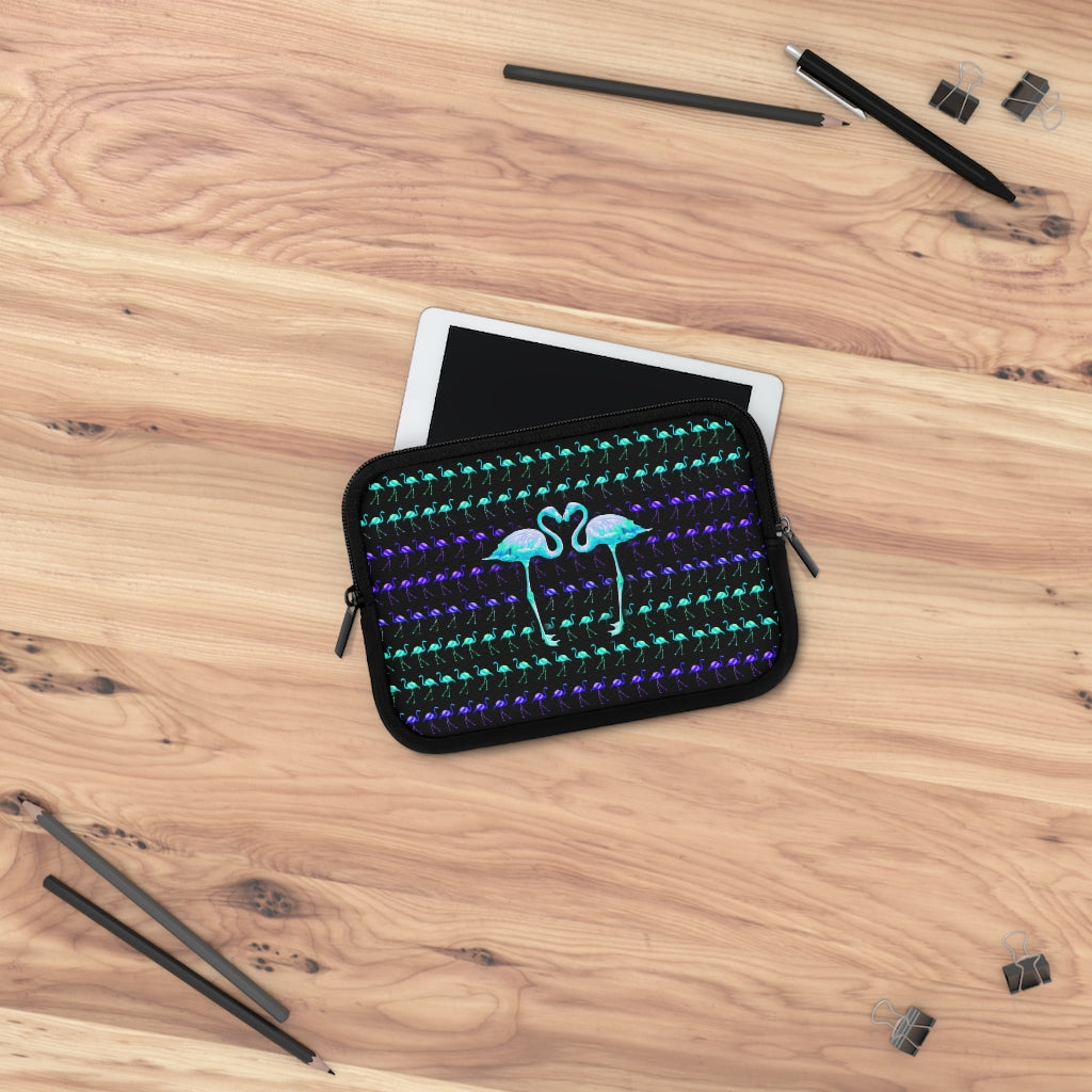 Getrott Green Purple Flamingos Kissing Pattern Black Laptop Sleeve-Laptop Sleeve-Geotrott