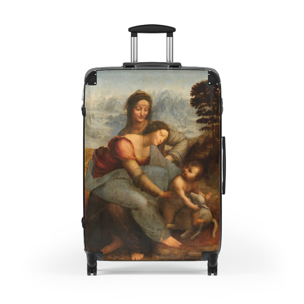 Getrott The Virgin and Child with Saint Anne by Leonardo Da Vinci Black Cabin Suitcase Extended Storage Adjustable Telescopic Handle Double wheeled Polycarbonate Hard-shell Built-in Lock-Bags-Geotrott