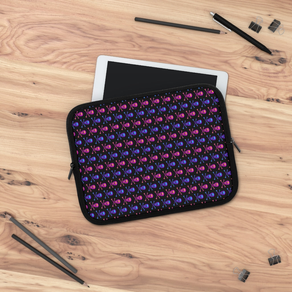 Geotrott Pink Blue Skull And Bones Pattern Black Laptop Sleeve