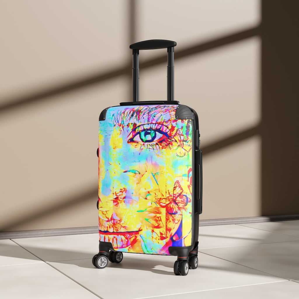 Getrott Charlotte Face Graffiti Art Cabin Suitcase Extended Storage Adjustable Telescopic Handle Double wheeled Polycarbonate Hard-shell Built-in Lock-Bags-Geotrott