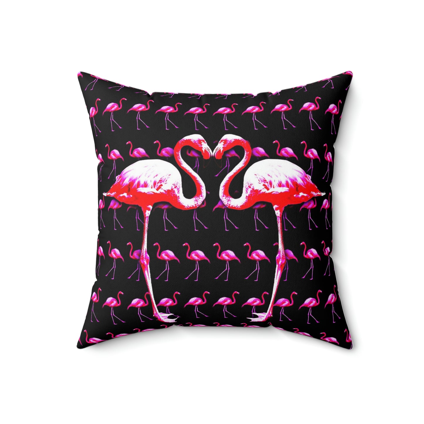 Geotrott Pink Flamingo Birds Kissing Art Spun Polyester Square Pillow