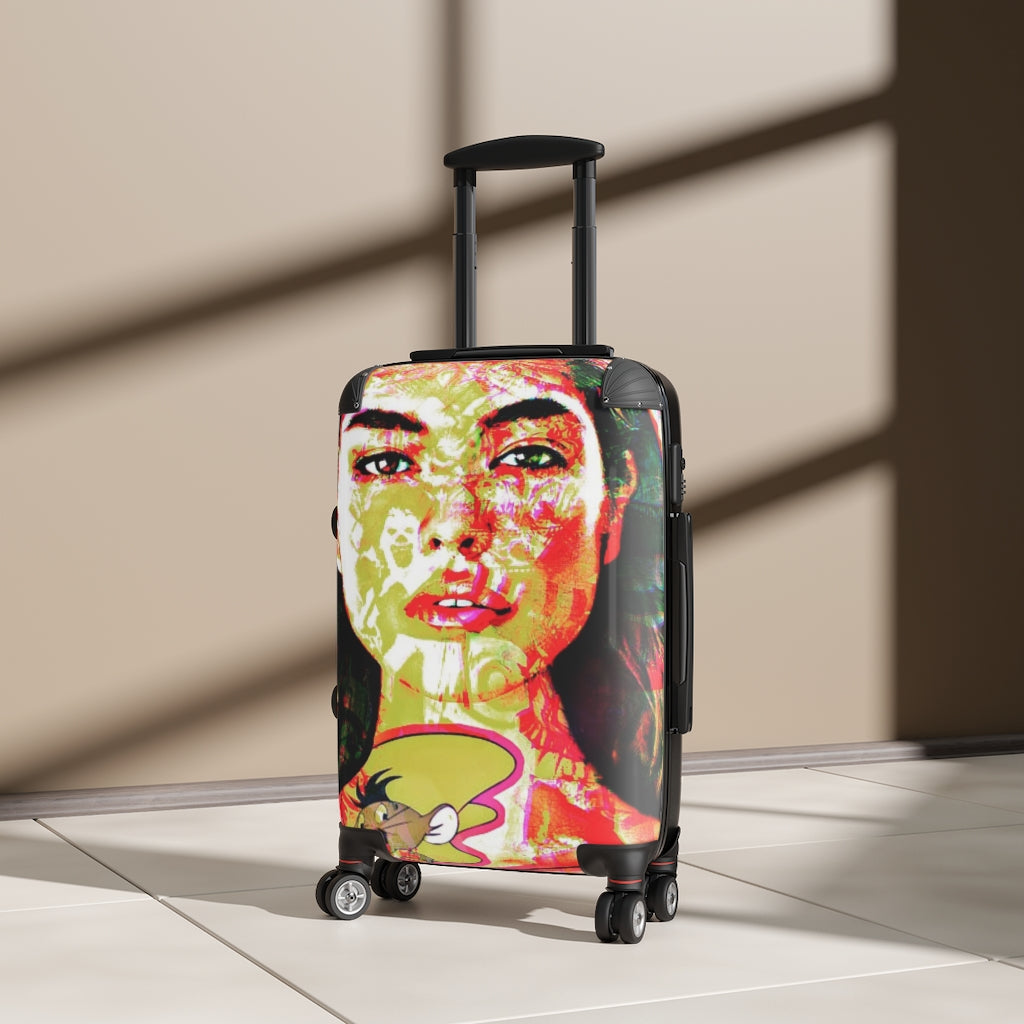 Geotrott Eddy Bogaert Graffiti Art Mexican Indian Girl Face Cabin Suitcase Extended Storage Adjustable Telescopic Handle Double Wheeled Polycarbonate Hard-Shell Built-In Lock