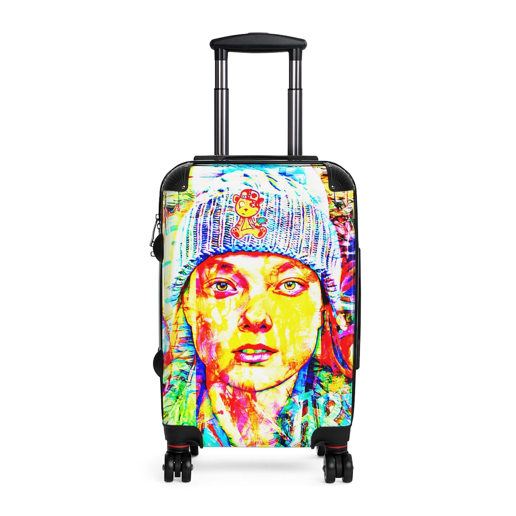 Geotrott Sophia Face Graffiti Art Cabin Suitcase Extended Storage Adjustable Telescopic Handle Double Wheeled Polycarbonate Hard-Shell Built-In Lock