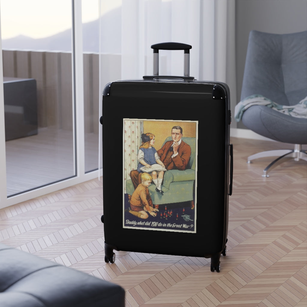 Geotrott Daddy What Did You Do On The Great War Black Cabin Suitcase Extended Storage Adjustable Telescopic Handle Double Wheeled Polycarbonate Hard-Shell Built-In Lock
