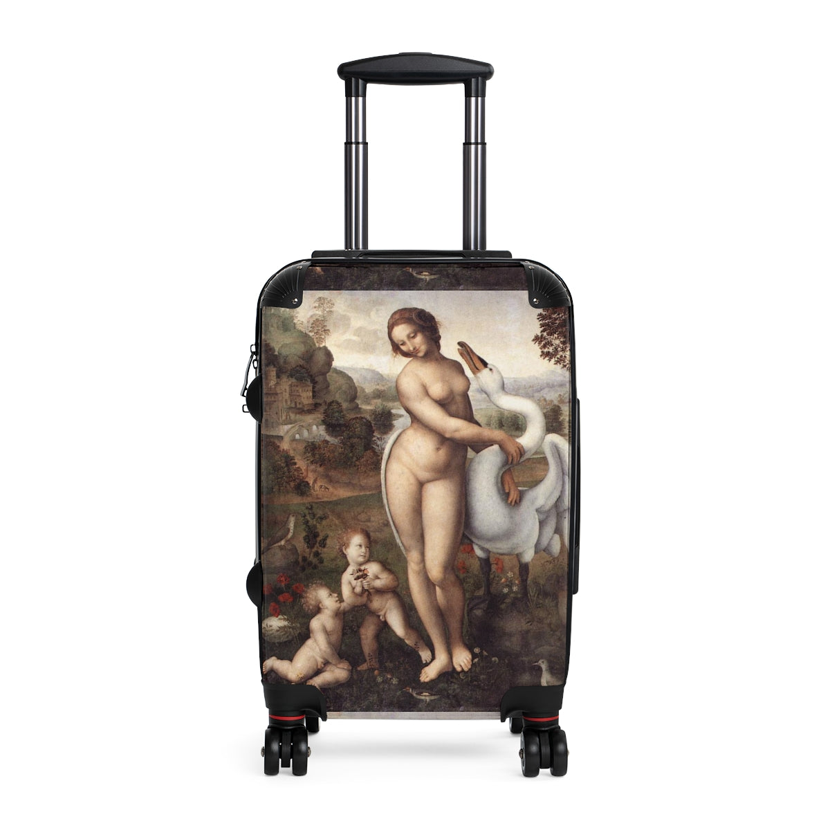 Getrott Leda and the Swan by Leonardo Da Vinci Black Cabin Suitcase Extended Storage Adjustable Telescopic Handle Double wheeled Polycarbonate Hard-shell Built-in Lock-Bags-Geotrott