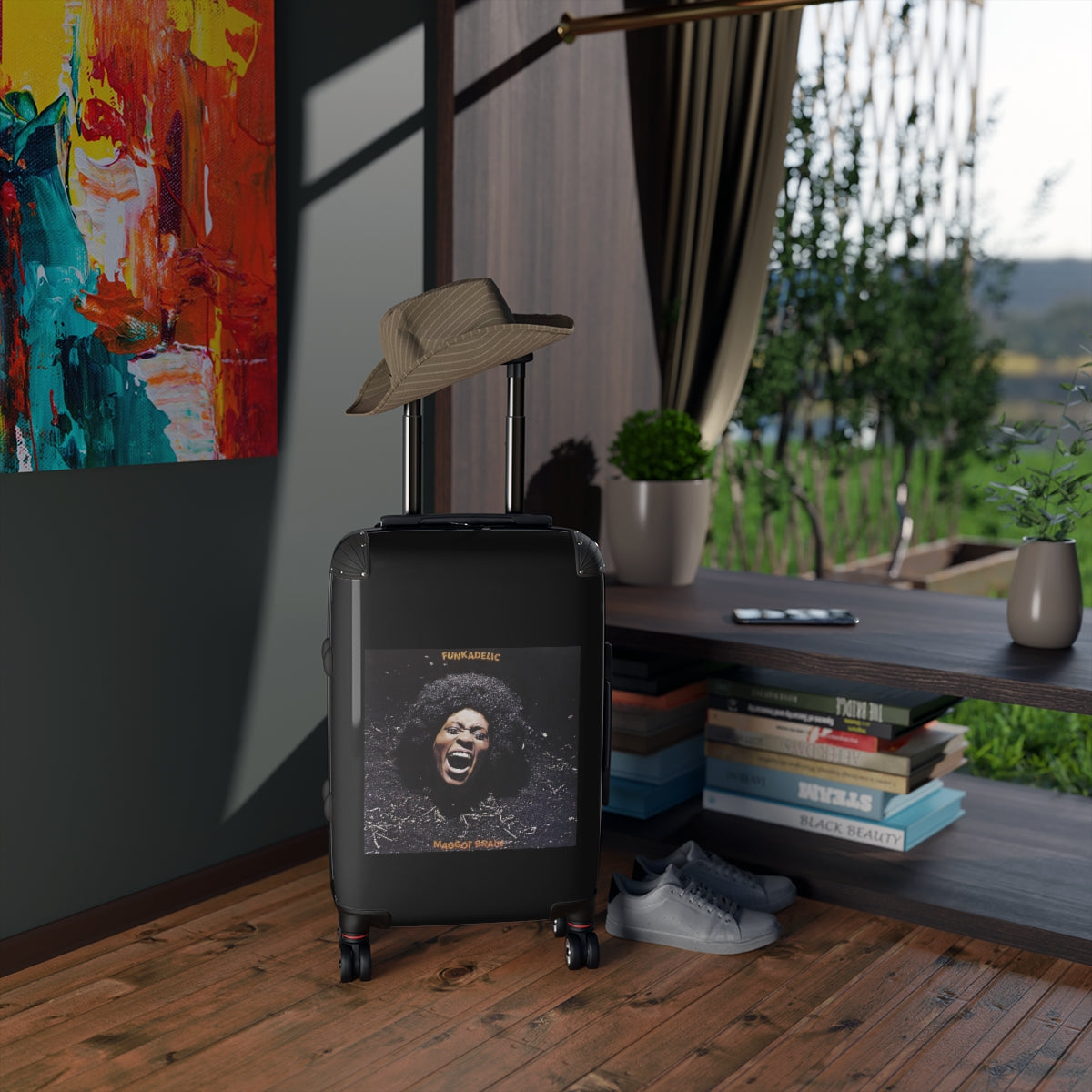 Geotrott Funkadelic Maggot Brain Black Cabin Suitcase Extended Storage Adjustable Telescopic Handle Double Wheeled Polycarbonate Hard Shell Built In Lock