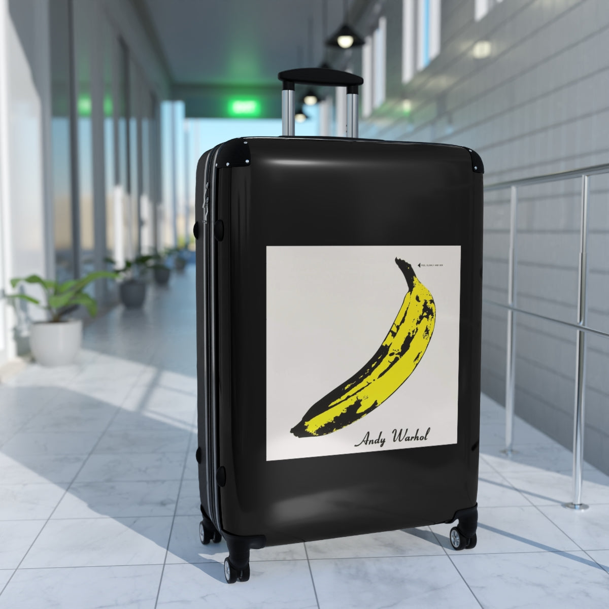 Geotrott The Velvet Underground & Nico 1967 Album Cover Black Cabin Suitcase Extended Storage Adjustable Telescopic Handle Double Wheeled Polycarbonate Hard Shell Built In Lock