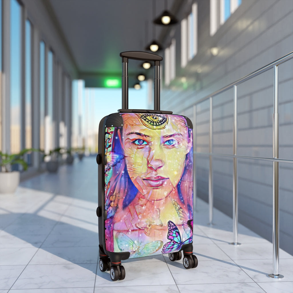Geotrott Third Eye Girl Graffiti Cabin Suitcase Extended Storage Adjustable Telescopic Handle Double Wheeled Polycarbonate Hard-Shell Built-In Lock