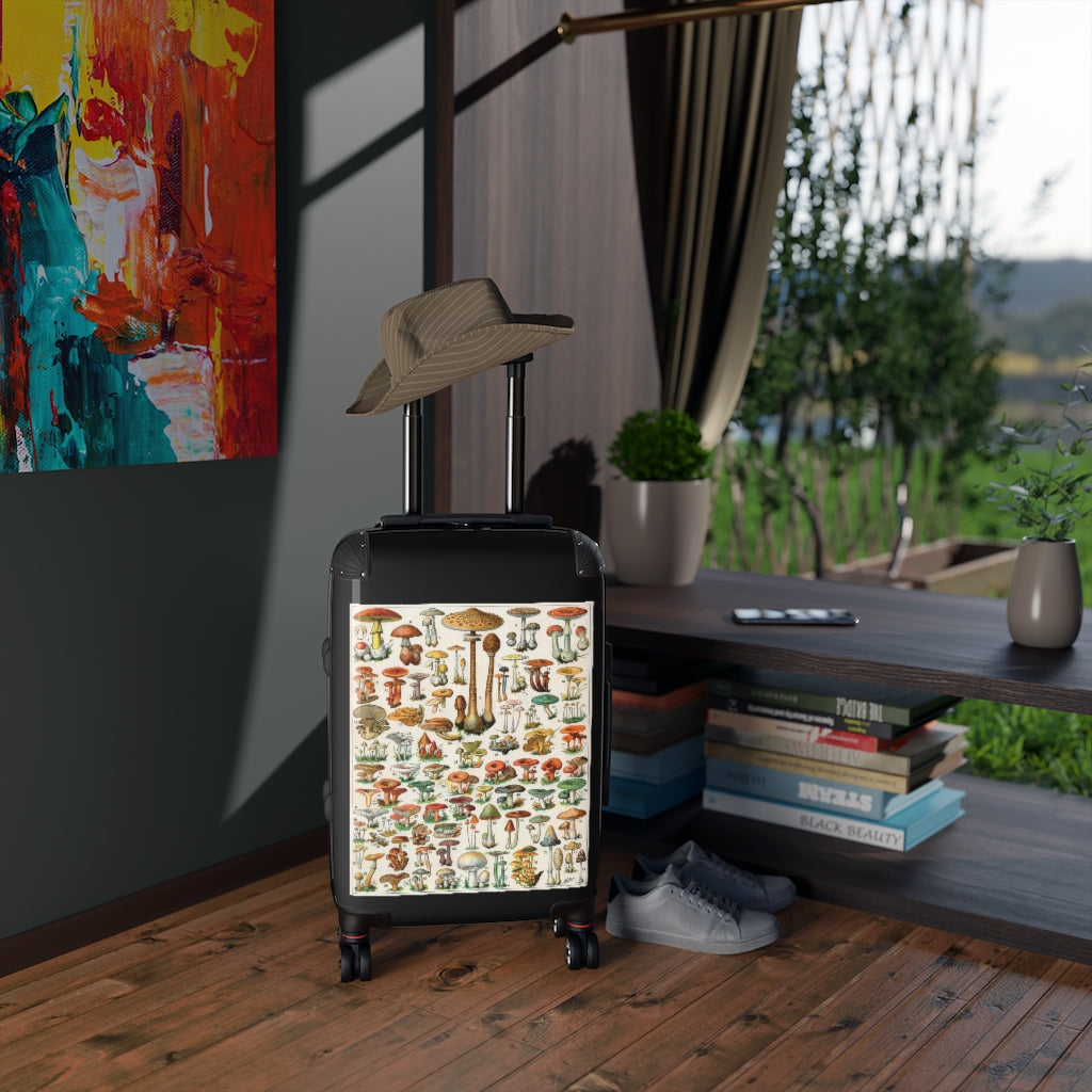 Getrott Mushroom Variaties Old Botanical World Classic Poster Cabin Suitcase Inner Pockets Extended Storage Adjustable Telescopic Handle Inner Pockets Double wheeled Polycarbonate Hard-shell Built-in Lock