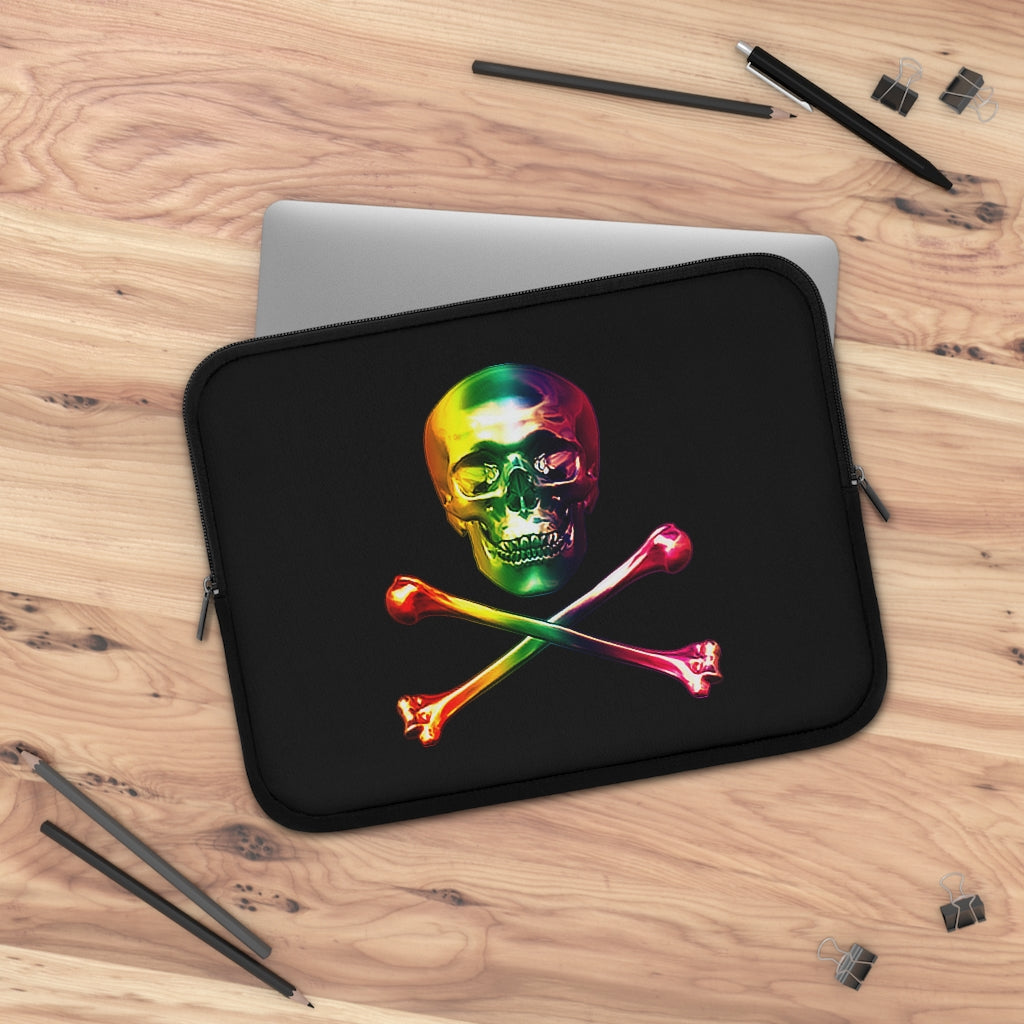 Getrott Rainbow Skull and Bones Black Laptop Sleeve-Laptop Sleeve-Geotrott