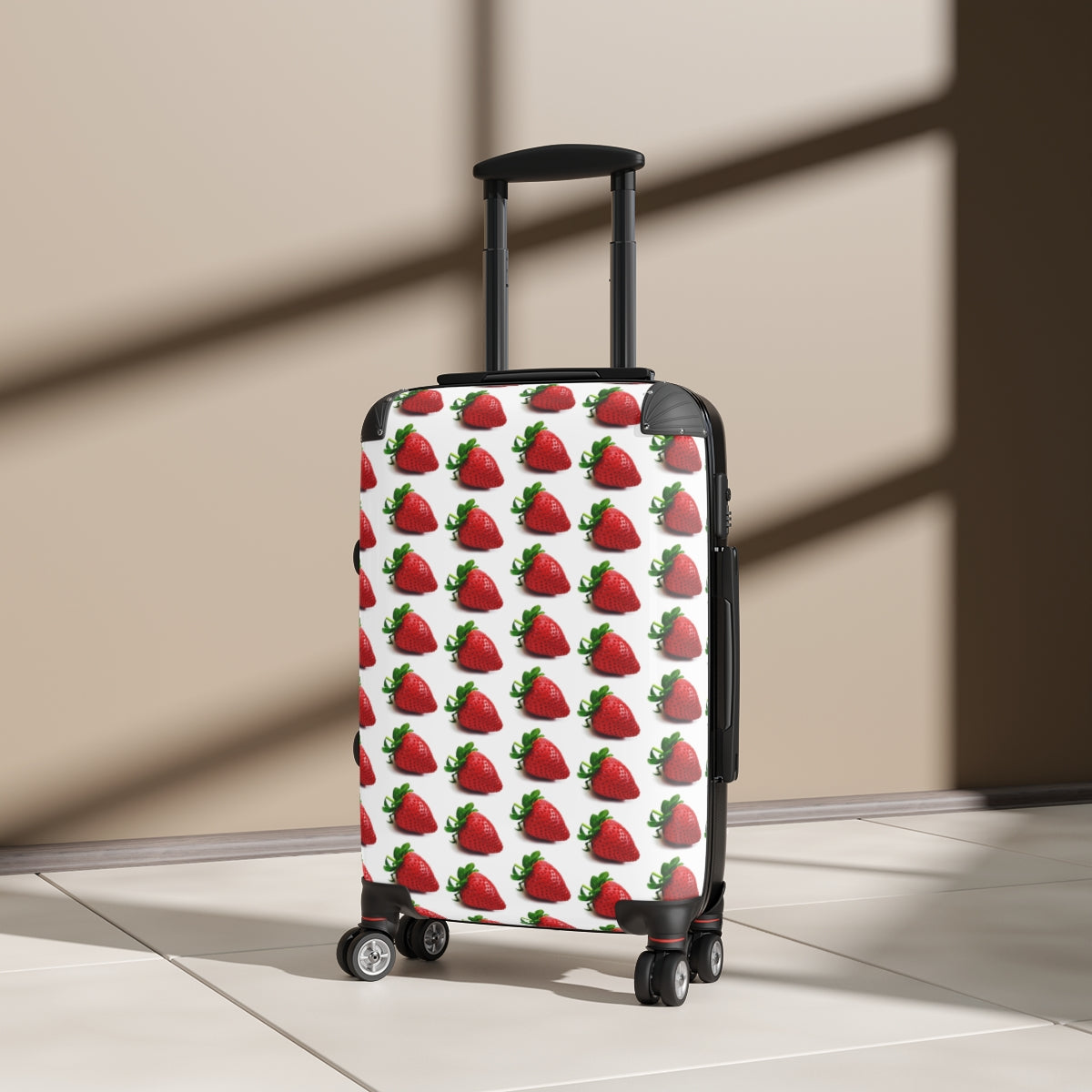 Geotrott Strawberry Fruit Pattern Cabin Suitcase Extended Storage Adjustable Telescopic Handle Double Wheeled Polycarbonate Hard-Shell Built-In Lock
