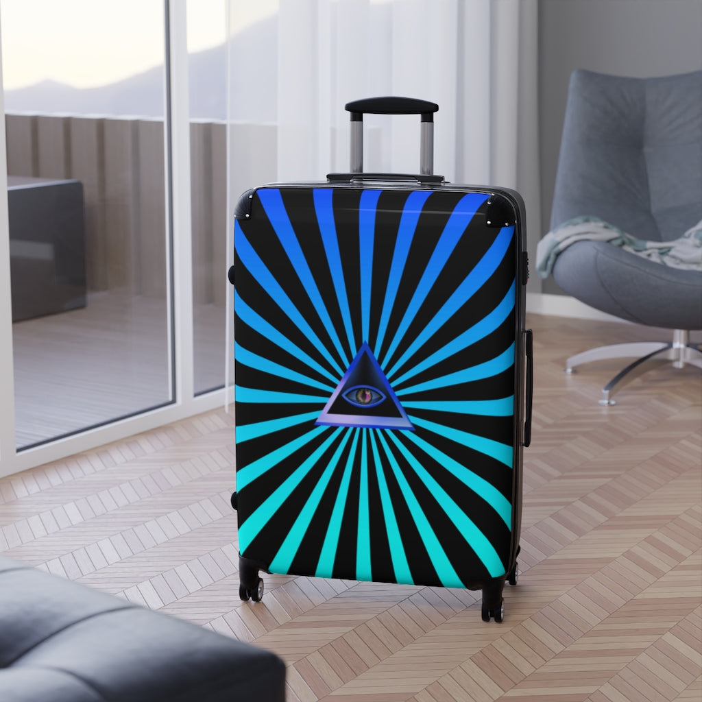 Getrott Triangle Eye Illuminati Blue Esoteric Cabin Suitcase Extended Storage Adjustable Telescopic Handle Double wheeled Polycarbonate Hard-shell Built-in Lock-Bags-Geotrott
