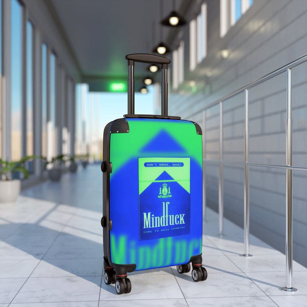 Getrott Dont Smoke Rave MindFuck Come to Nasa Country Nightclub Blue Flyer Cabin Suitcase Inner Pockets Extended Storage Adjustable Telescopic Handle Inner Pockets Double wheeled Polycarbonate Hard-shell Built-in Lock
