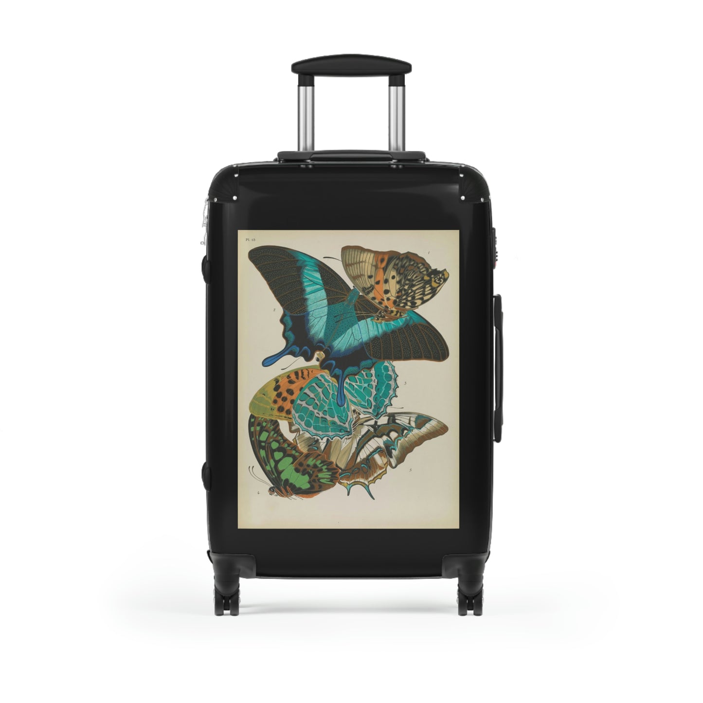 Getrott Butterflies Macrolepidopteran Rhopalocera Lepidoptera Turquoise Colors Cabin Suitcase Rolling Luggage Extended Storage Adjustable Telescopic Handle Double wheeled Polycarbonate Hard-shell Built-in Lock-Bags-Geotrott