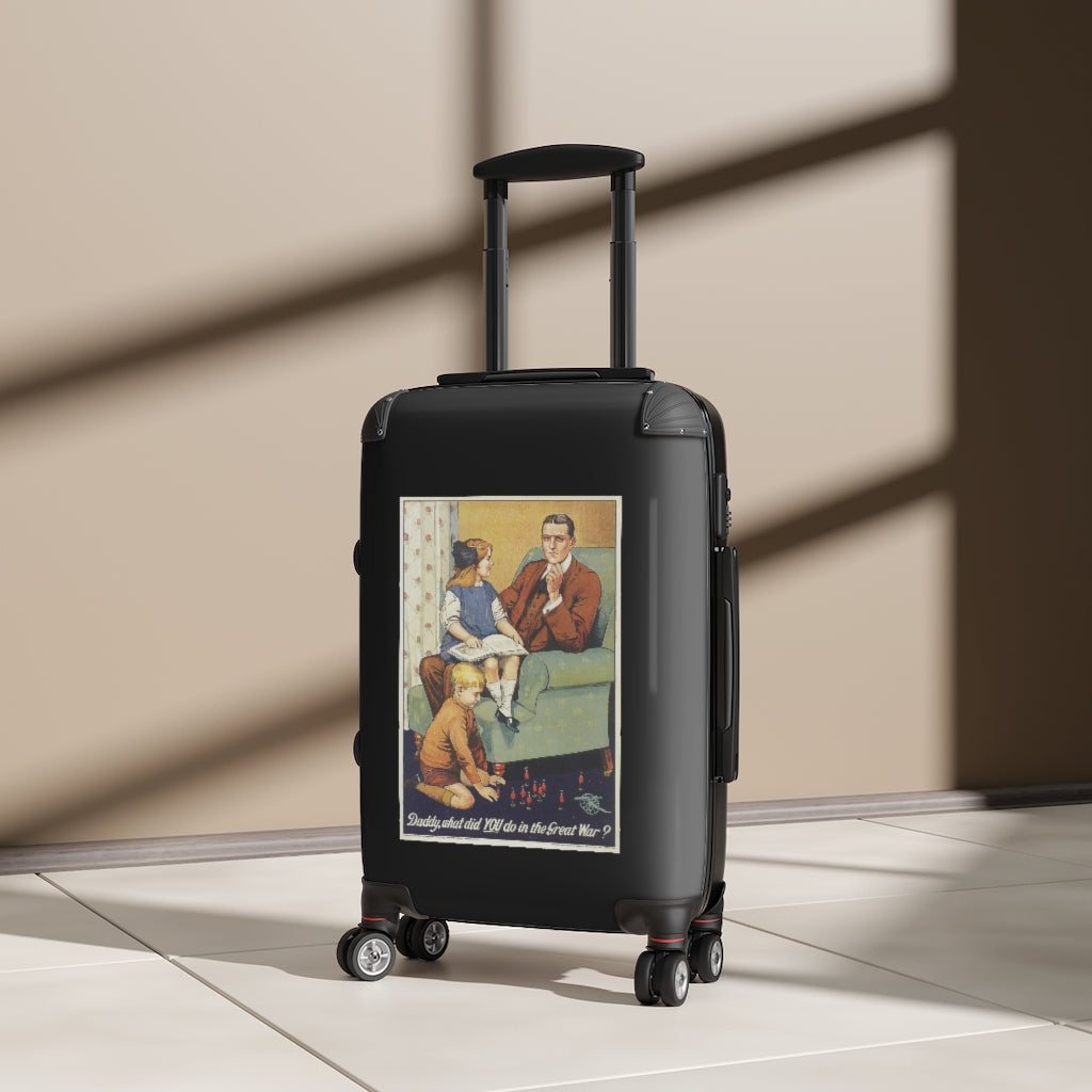 Geotrott Daddy What Did You Do On The Great War Black Cabin Suitcase Extended Storage Adjustable Telescopic Handle Double Wheeled Polycarbonate Hard-Shell Built-In Lock