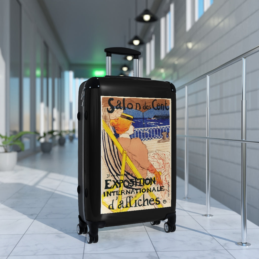 Geotrott Salon De Cent Exposition Internationale Di Affiches World Classic Poster Black Cabin Suitcase Extended Storage Adjustable Telescopic Handle Double Wheeled Polycarbonate Hard-Shell Built-In Lock