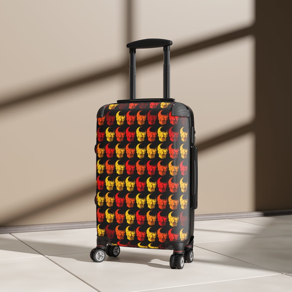 Getrott Red Orange Skull Print Pattern Cabin Suitcase Extended Storage Adjustable Telescopic Handle Double wheeled Polycarbonate Hard-shell Built-in Lock-Bags-Geotrott