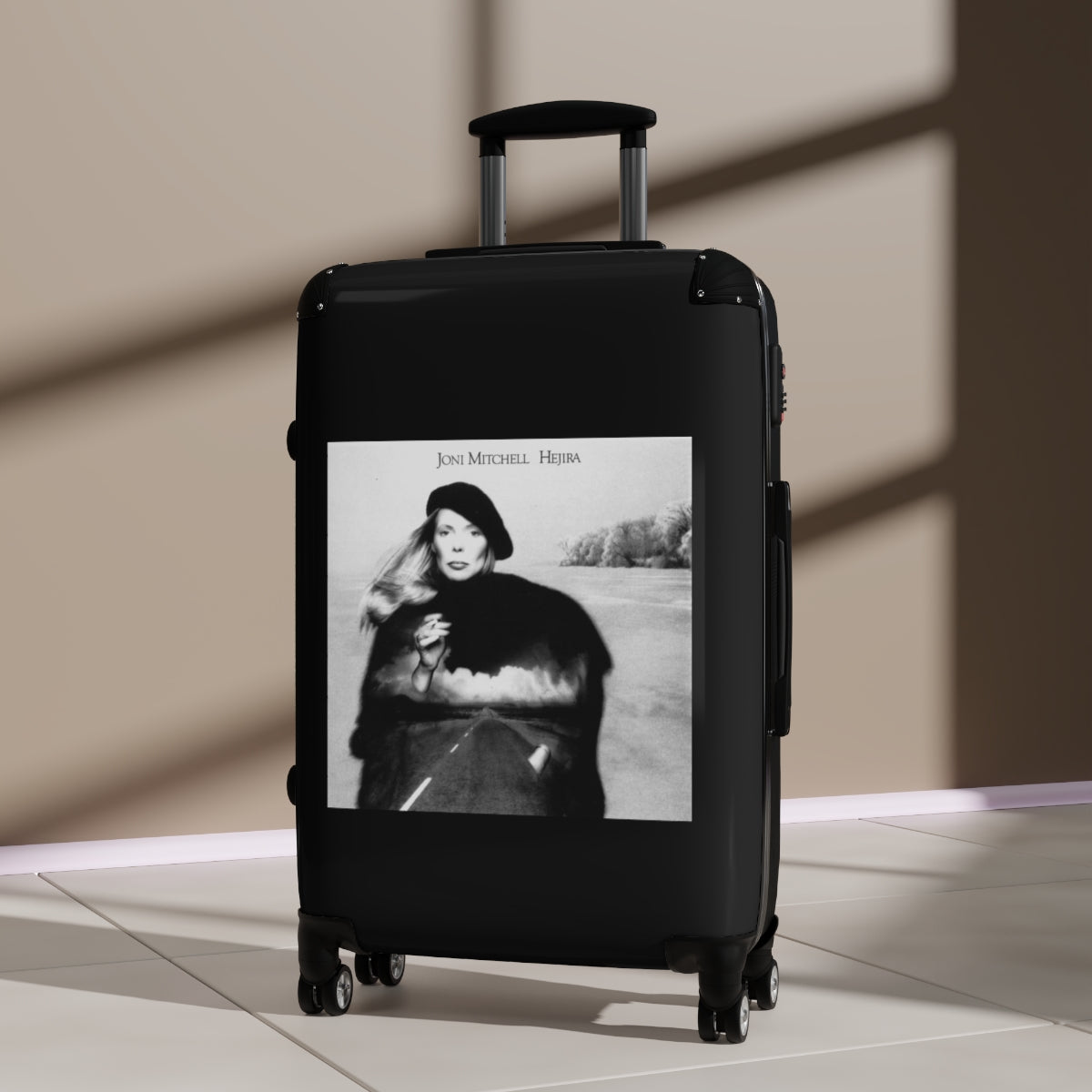 Geotrott Joni Mitchell Hejira 1976 Black Cabin Suitcase Extended Storage Adjustable Telescopic Handle Double Wheeled Polycarbonate Hard Shell Built In Lock