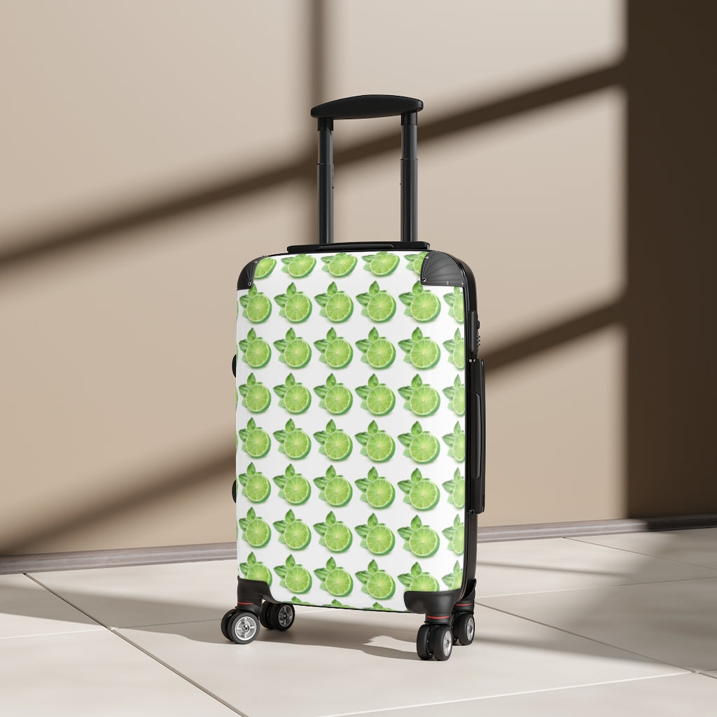 Getrott Lime Fruit Print Pattern Cabin Suitcase Extended Storage Adjustable Telescopic Handle Double wheeled Polycarbonate Hard-shell Built-in Lock-Bags-Geotrott