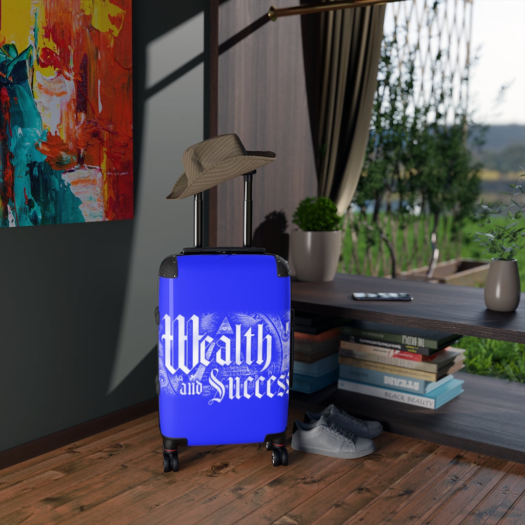 Geotrott Blue Wealth And Success Mesage Blue Cabin Suitcase Extended Storage Adjustable Telescopic Handle Double Wheeled Polycarbonate Hard-Shell Built-In Lock