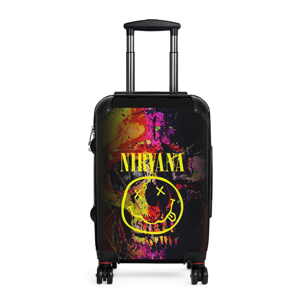 Geotrott Grunge Logo Nirvana Skull Graffiti Art Cabin Suitcase Extended Storage Adjustable Telescopic Handle Double Wheeled Polycarbonate Hard-Shell Built-In Lock