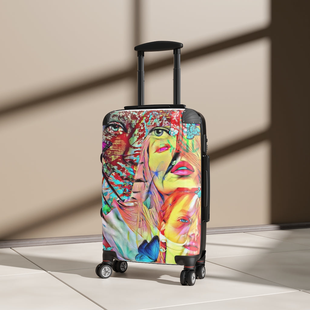 Geotrott Multi Girl Faces Graffiti Cabin Suitcase Extended Storage Adjustable Telescopic Handle Double Wheeled Polycarbonate Hard-Shell Built-In Lock