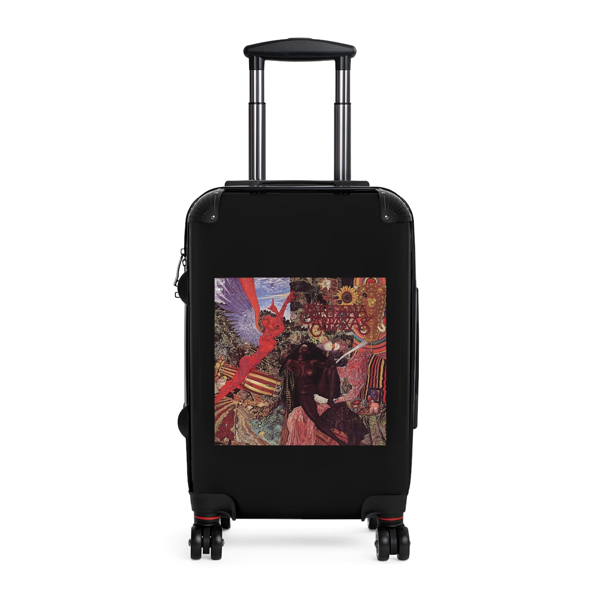 Geotrott Carlos Santana Abraxas 1970 Black Cabin Suitcase Extended Storage Adjustable Telescopic Handle Double Wheeled Polycarbonate Hard Shell Built In Lock