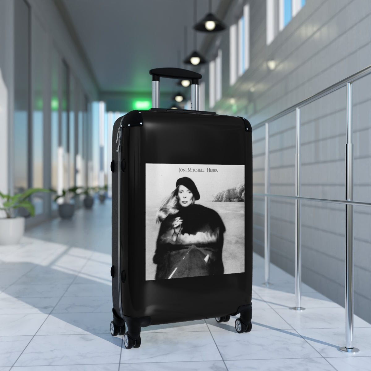 Geotrott Joni Mitchell Hejira 1976 Black Cabin Suitcase Extended Storage Adjustable Telescopic Handle Double Wheeled Polycarbonate Hard Shell Built In Lock