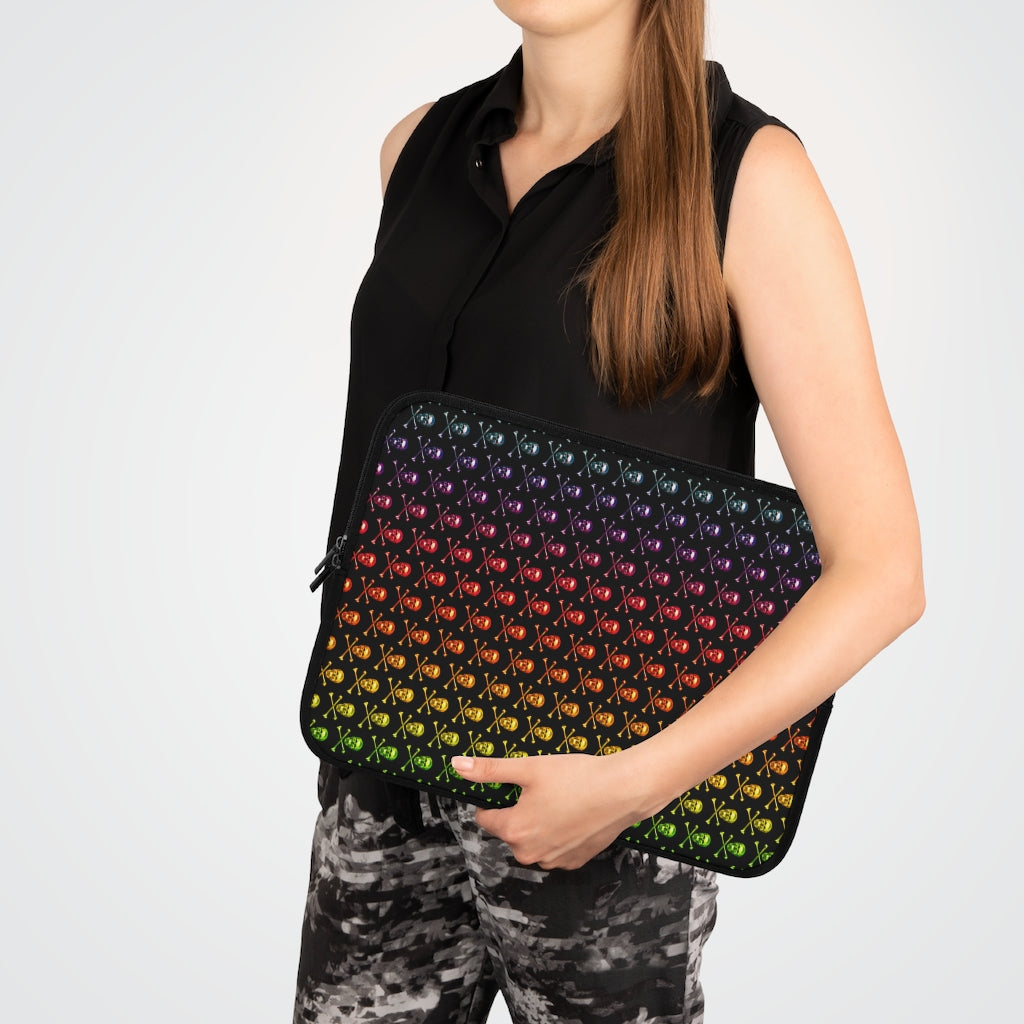 Getrott Raibow Skull and Bones Pattern Black Laptop Sleeve-Laptop Sleeve-Geotrott