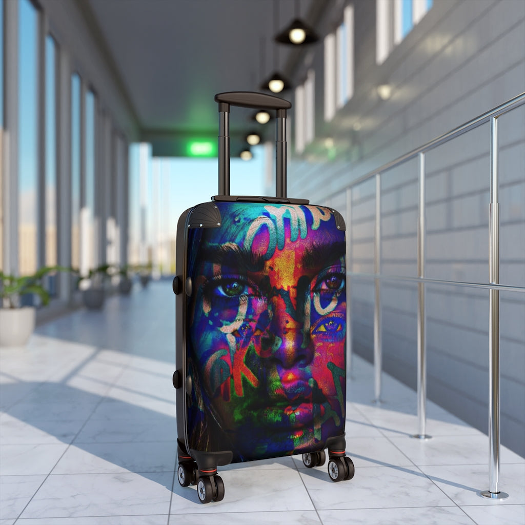 Getrott Eddy Bogaert Graffiti Art Girl Face 1 Cabin Suitcase Inner Pockets Extended Storage Adjustable Telescopic Handle Inner Pockets Double wheeled Polycarbonate Hard-shell Built-in Lock