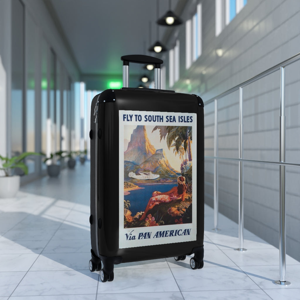 Geotrott Fly South Sea Isles Via Panamerican Airlines World Classic Poster Black Cabin Suitcase Extended Storage Adjustable Telescopic Handle Double Wheeled Polycarbonate Hard-Shell Built-In Lock