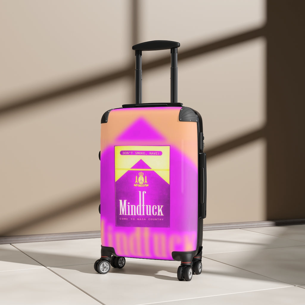 Getrott Dont Smoke Rave MindFuck Come to Nasa Country Nightclub Pink Flyer Cabin Suitcase Extended Storage Adjustable Telescopic Handle Double wheeled Polycarbonate Hard-shell Built-in Lock-Bags-Geotrott