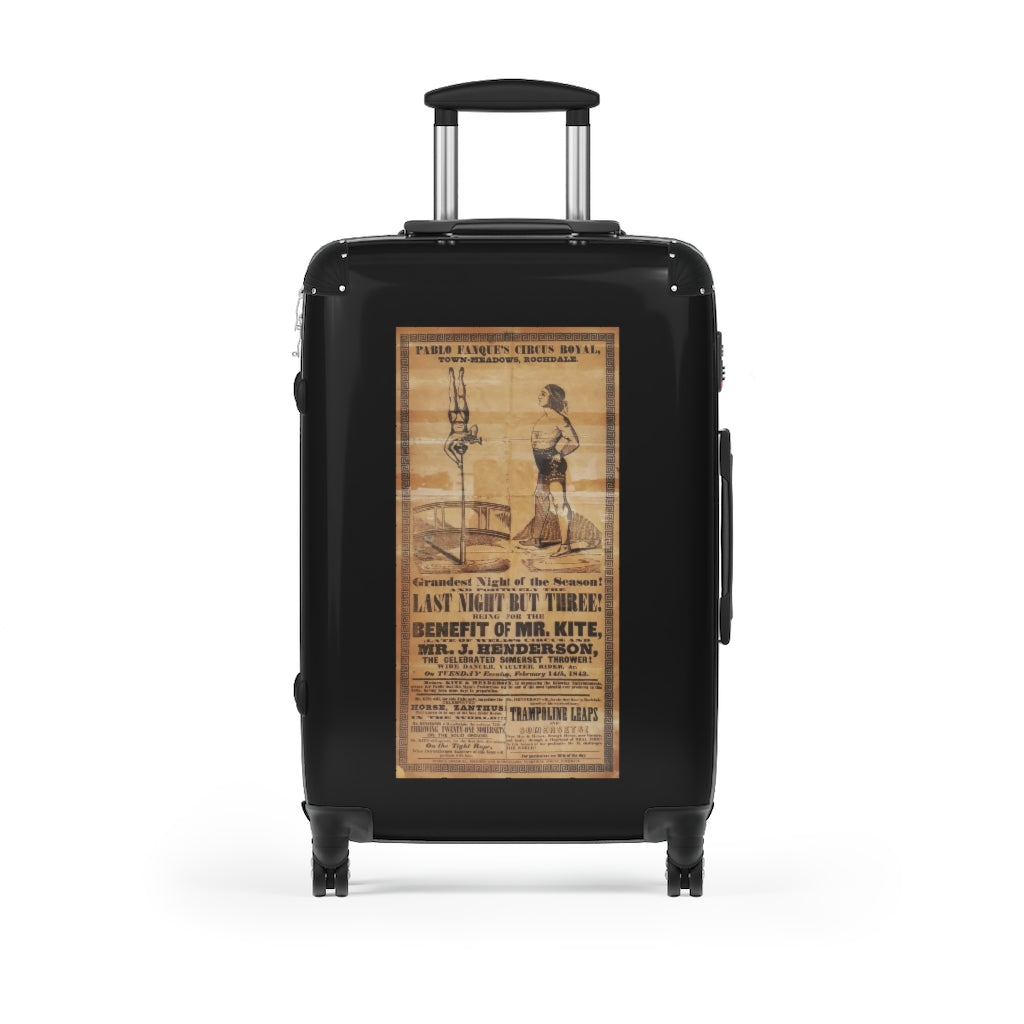 Geotrott Pablo Fanques Circus Royal Town Meadows Rochdale The Last Night But Three Mr Kite Mr J Henderson World Classic Poster Black Cabin Suitcase Carry-On Travel Check Luggage 4-Wheel Spinner Suitcase Bag Multiple Colors And Sizes