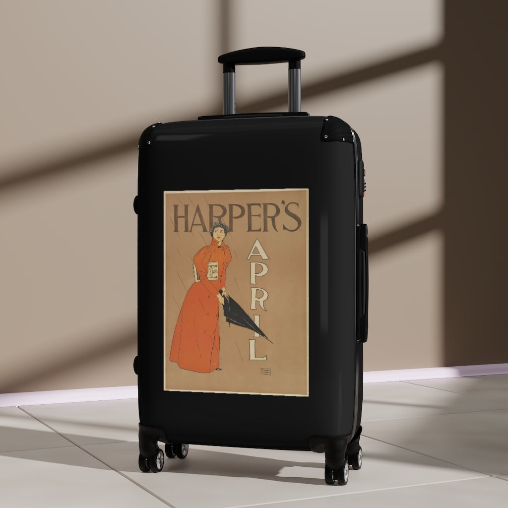 Getrott Harpers April World Classic Poster Black Cabin Suitcase Extended Storage Adjustable Telescopic Handle Double wheeled Polycarbonate Hard-shell Built-in Lock-Bags-Geotrott