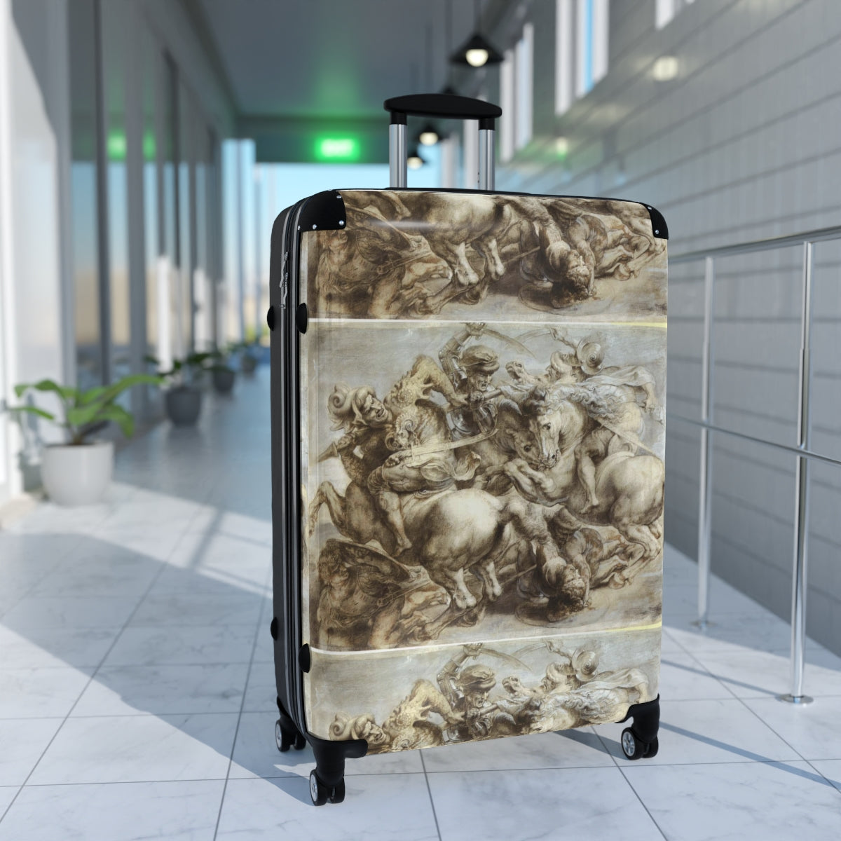 Getrott The Battle of Anghiari (Leonardo) by Leonardo Da Vinci Black Cabin Suitcase Extended Storage Adjustable Telescopic Handle Double wheeled Polycarbonate Hard-shell Built-in Lock-Bags-Geotrott