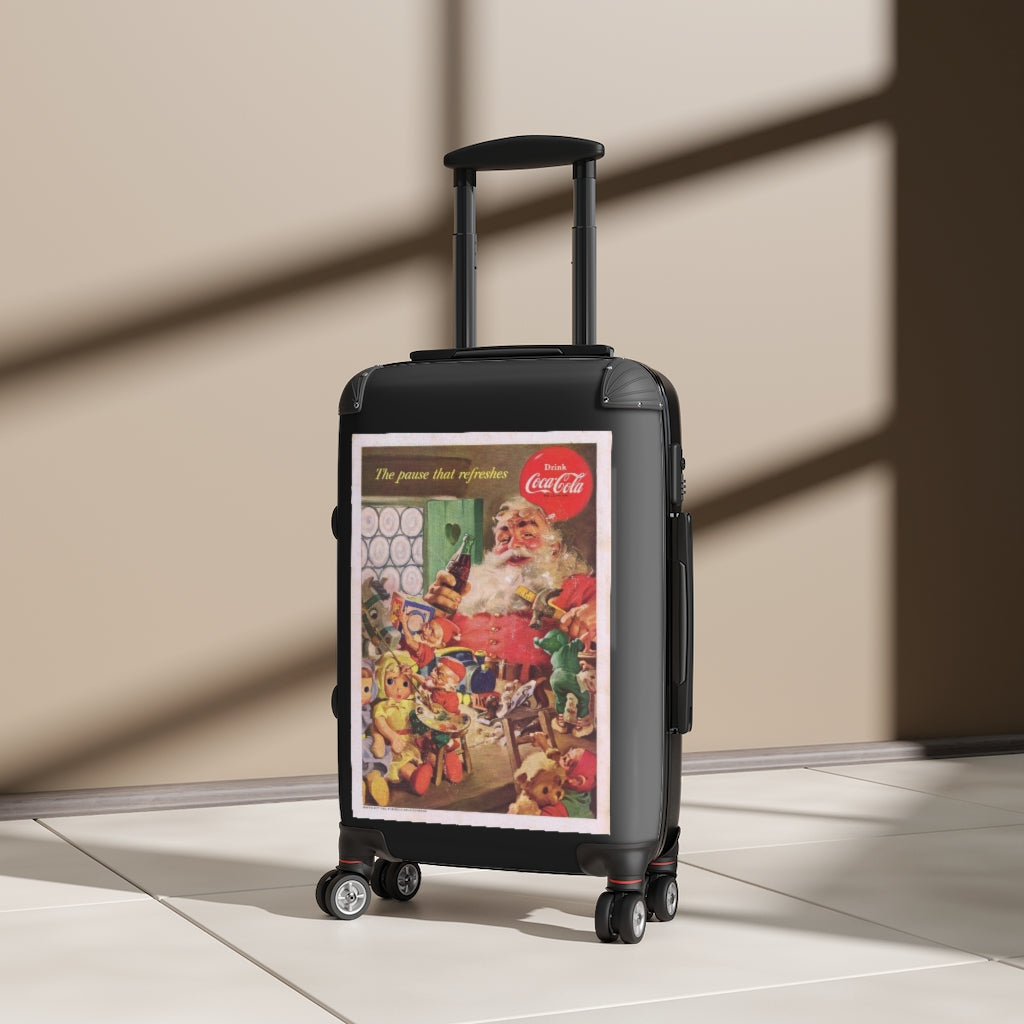 Getrott Classic Coca Cola Santa Claus World Classic Poster Black Cabin Suitcase Extended Storage Adjustable Telescopic Handle Double wheeled Polycarbonate Hard-shell Built-in Lock-Bags-Geotrott
