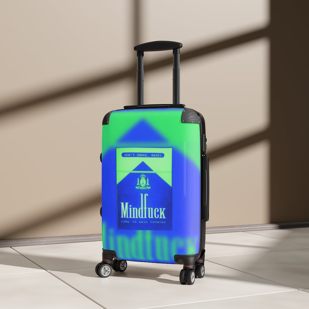 Getrott Dont Smoke Rave MindFuck Come to Nasa Country Nightclub Blue Flyer Cabin Suitcase Inner Pockets Extended Storage Adjustable Telescopic Handle Inner Pockets Double wheeled Polycarbonate Hard-shell Built-in Lock