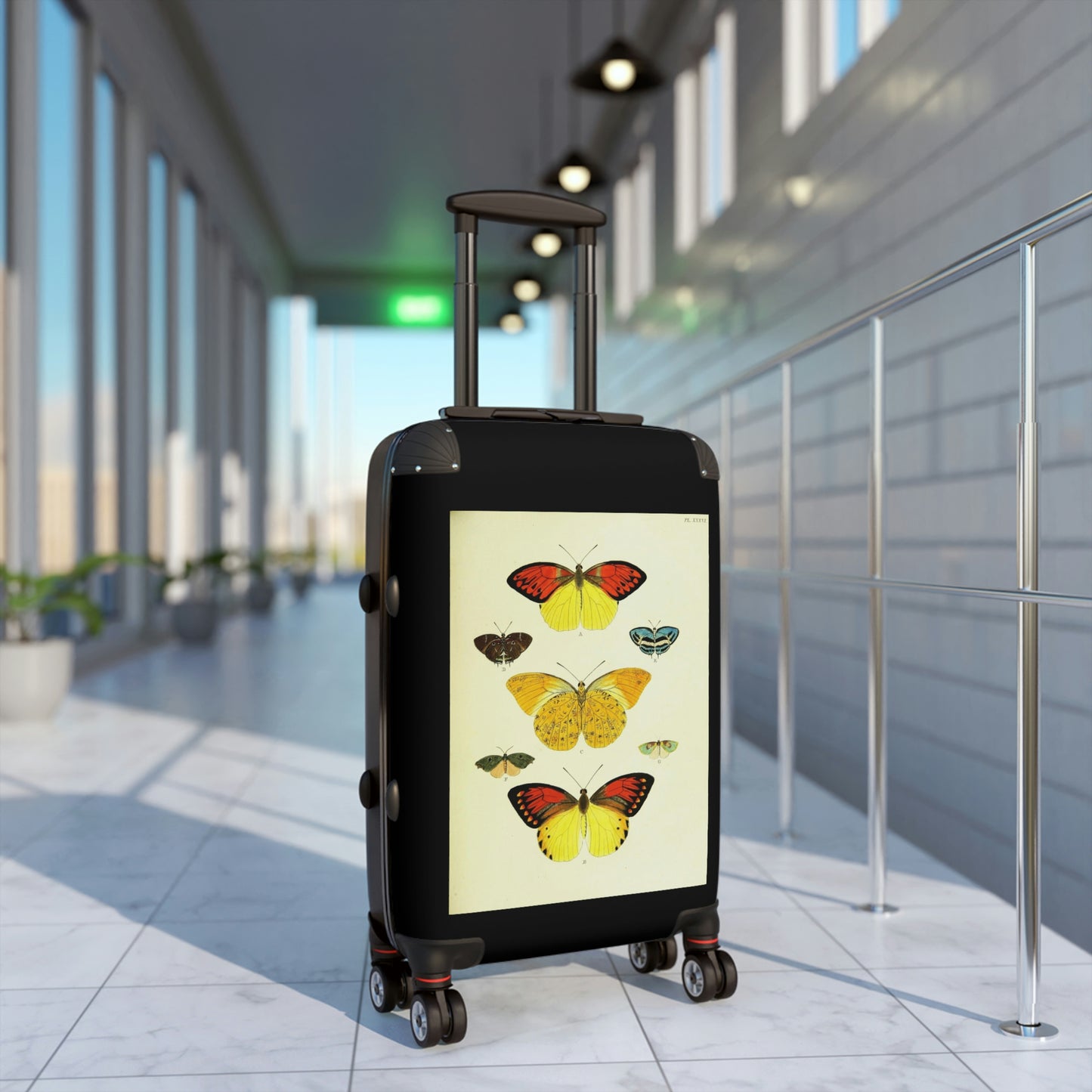 Getrott Butterflies Black Red Yellow Cabin Suitcase Rolling Luggage Extended Storage Adjustable Telescopic Handle Double wheeled Polycarbonate Hard-shell Built-in Lock-Bags-Geotrott