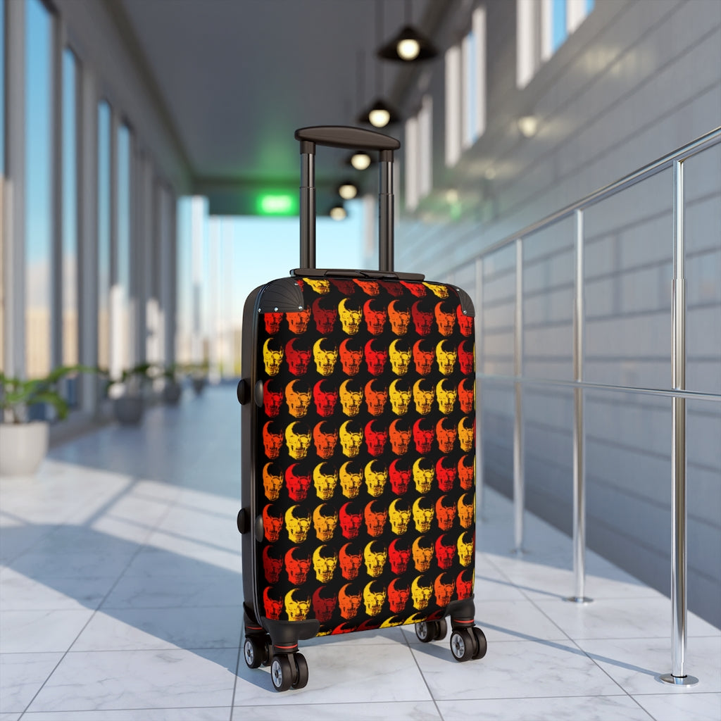 Getrott Red Orange Skull Print Pattern Cabin Suitcase Extended Storage Adjustable Telescopic Handle Double wheeled Polycarbonate Hard-shell Built-in Lock-Bags-Geotrott