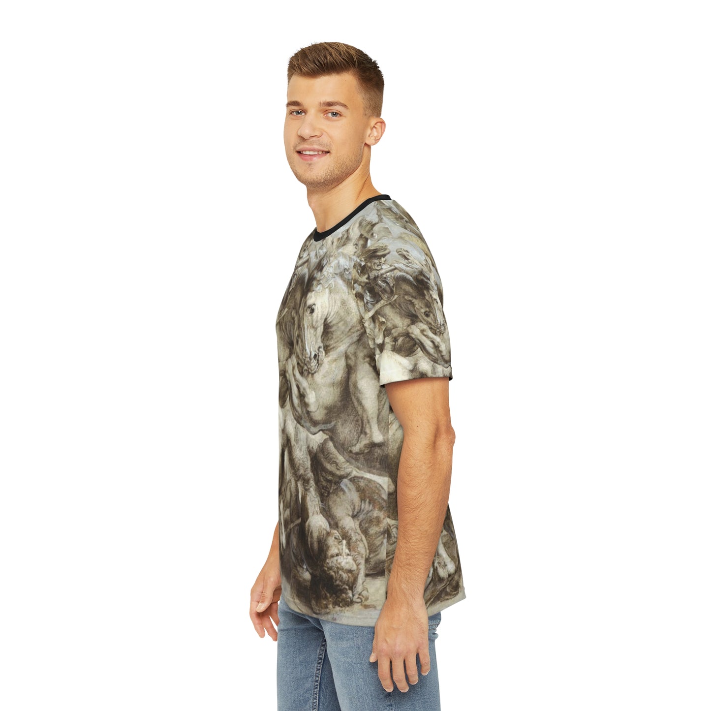 Leonardo Da Vinci Painting Peter Paul Ruben of the Lost Battle of Anghiari Classic Art Men's Polyester Tee (AOP)-All Over Prints-Geotrott