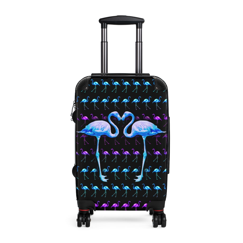 Geotrott Blue Flamingos Kissing Cabin Luggage Extended Storage Adjustable Telescopic Handle Double Wheeled Polycarbonate Hard-Shell Built-In Lock