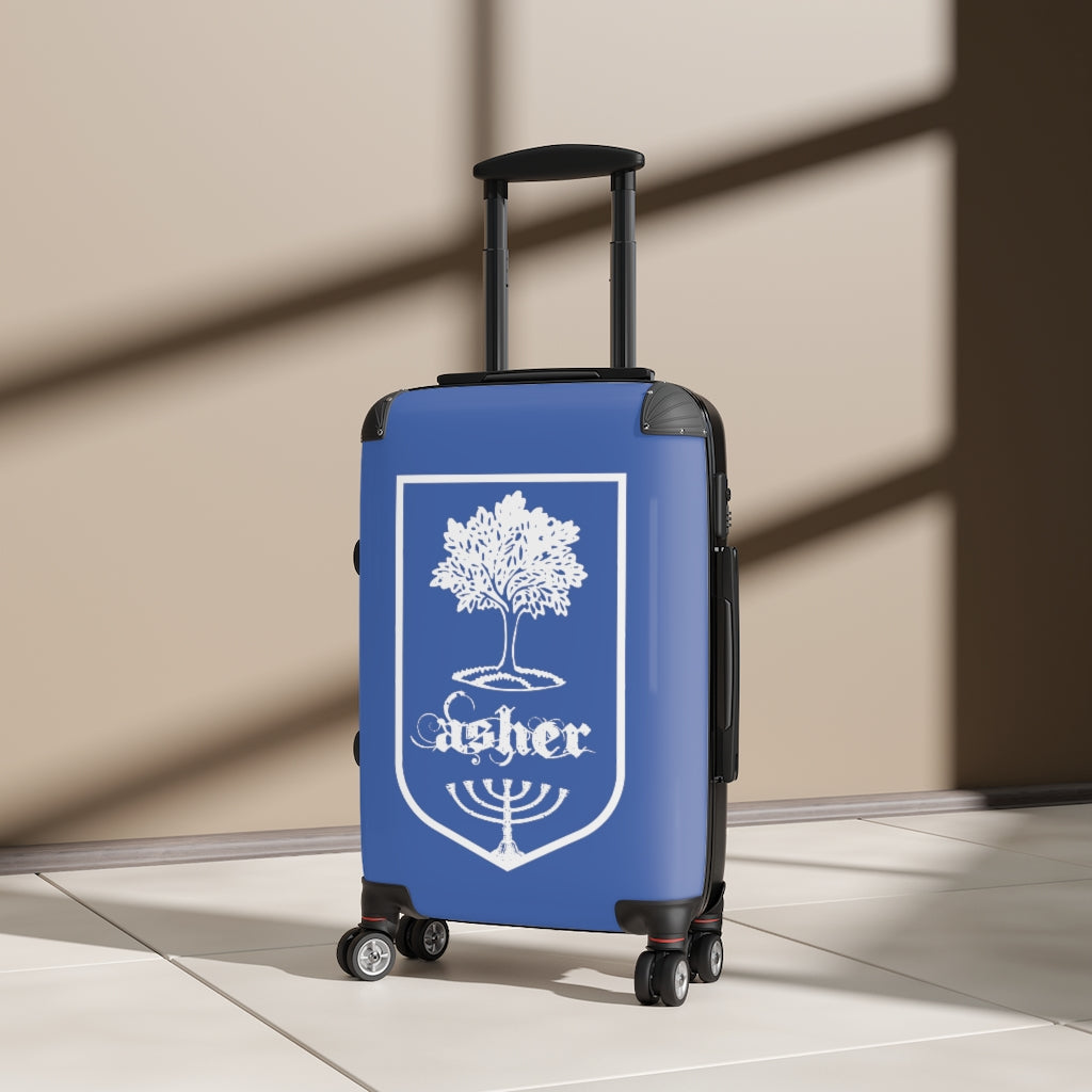 Geotrott Tribes Of Israel Asher Blue Cabin Suitcase Extended Storage Adjustable Telescopic Handle Double Wheeled Polycarbonate Hard-Shell Built-In Lock