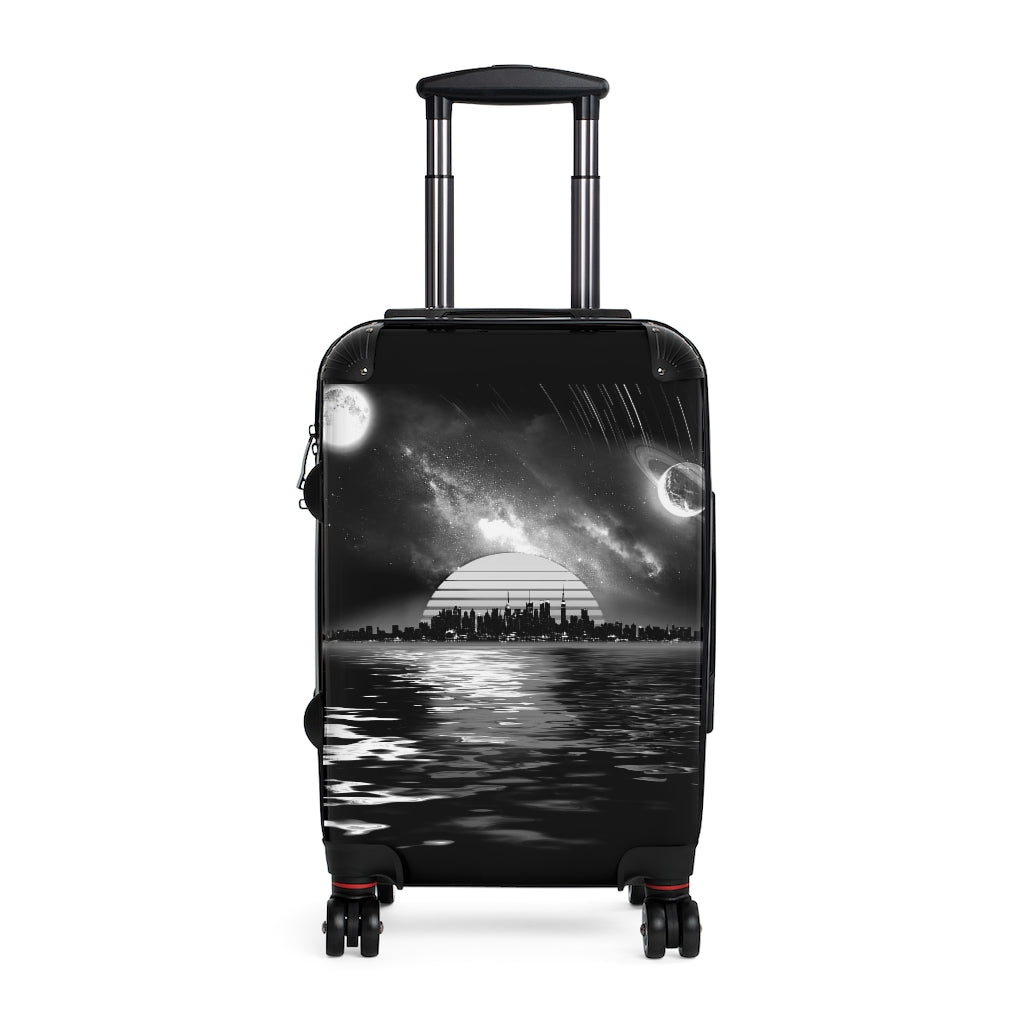 Getrott Space City Sunset Black White Cabin Luggage Inner Pockets Extended Storage Adjustable Telescopic Handle Inner Pockets Double wheeled Polycarbonate Hard-shell Built-in Lock