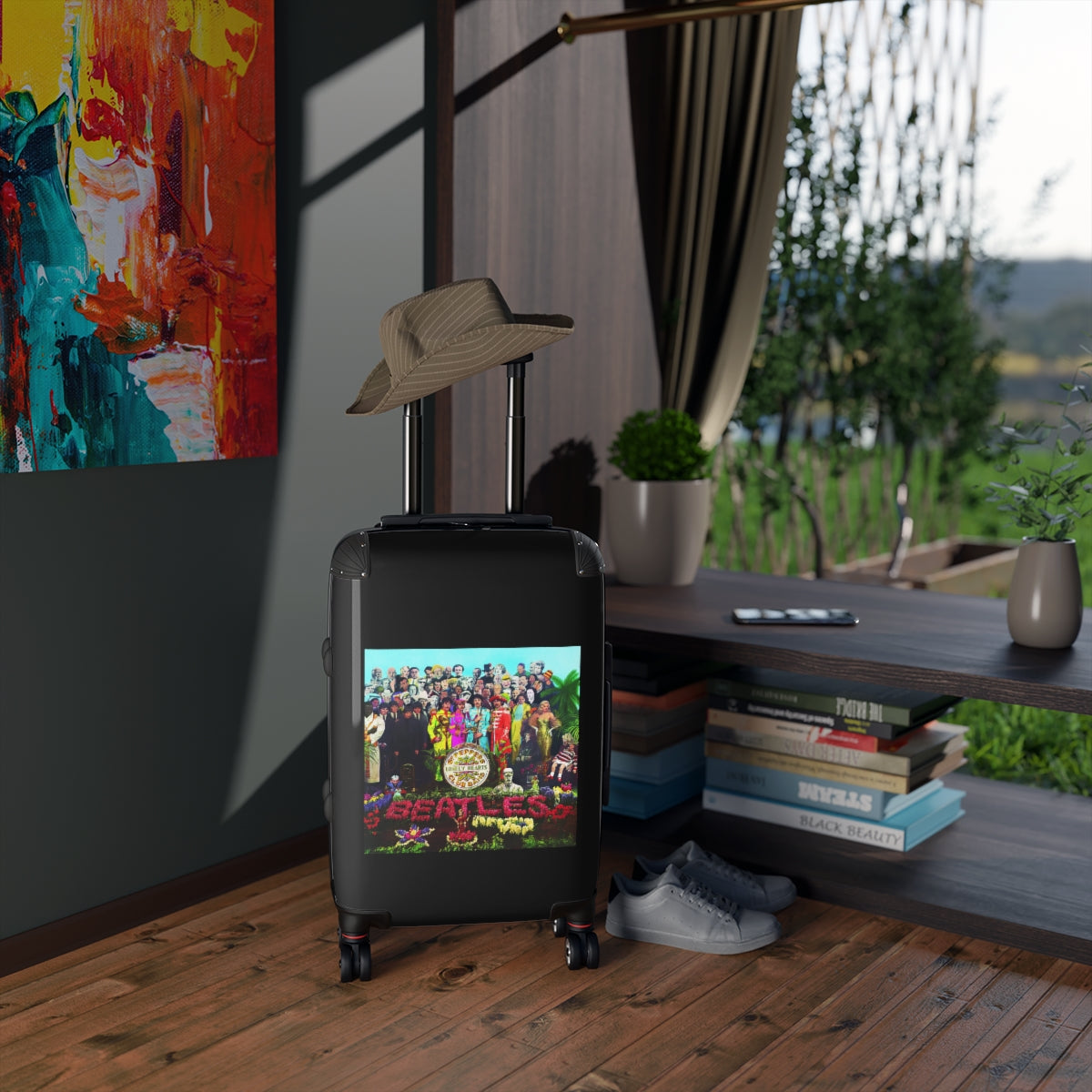 Getrott The Beatles Sgt Peppers Lonely Hearts Club Band 1967 Black Cabin Suitcase Extended Storage Adjustable Telescopic Handle Double wheeled Polycarbonate Hard-shell Built-in Lock-Bags-Geotrott