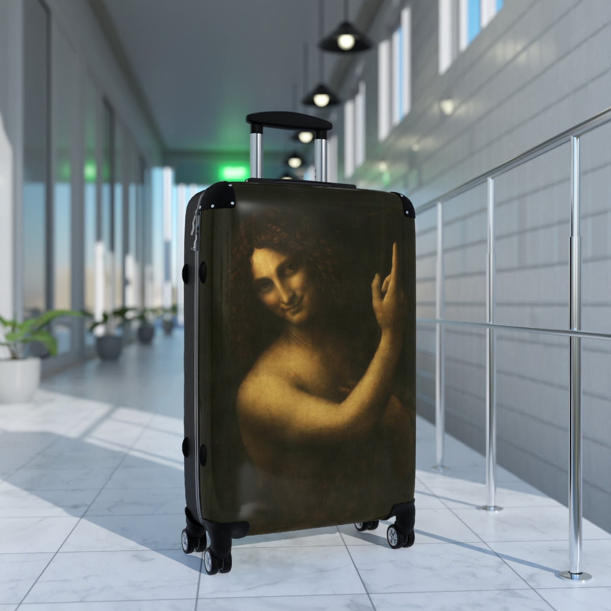 Getrott Saint John the Baptist by Leonardo Da Vinci Black Cabin Suitcase Extended Storage Adjustable Telescopic Handle Double wheeled Polycarbonate Hard-shell Built-in Lock-Bags-Geotrott