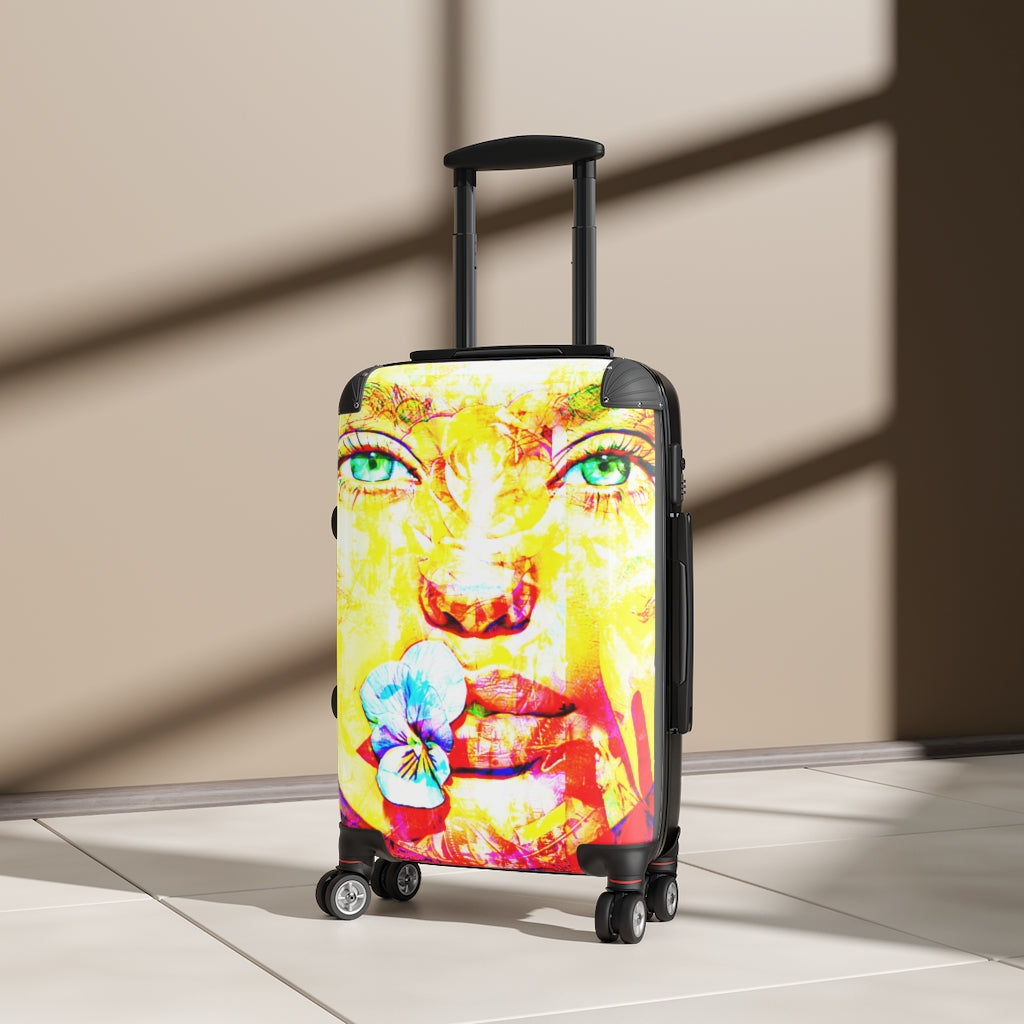Geotrott Green Eye Super Model Flower Lips Graffiti Cabin Suitcase Extended Storage Adjustable Telescopic Handle Double Wheeled Polycarbonate Hard-Shell Built-In Lock