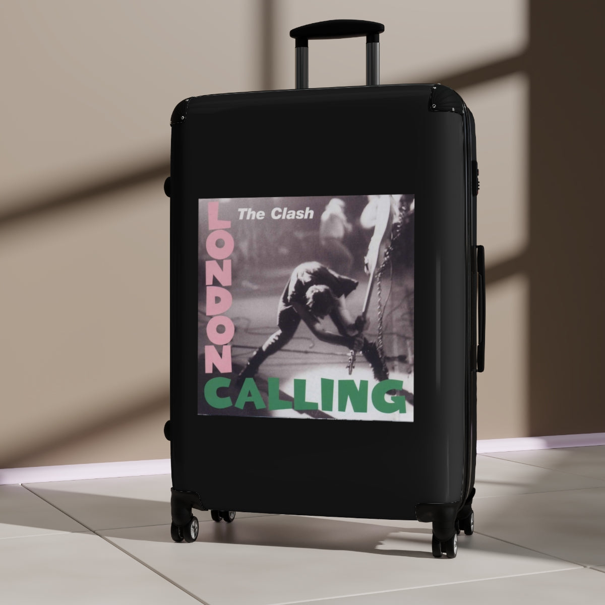 Geotrott The Clash London Calling 1979 Black Cabin Suitcase Extended Storage Adjustable Telescopic Handle Double Wheeled Polycarbonate Hard Shell Built In Lock