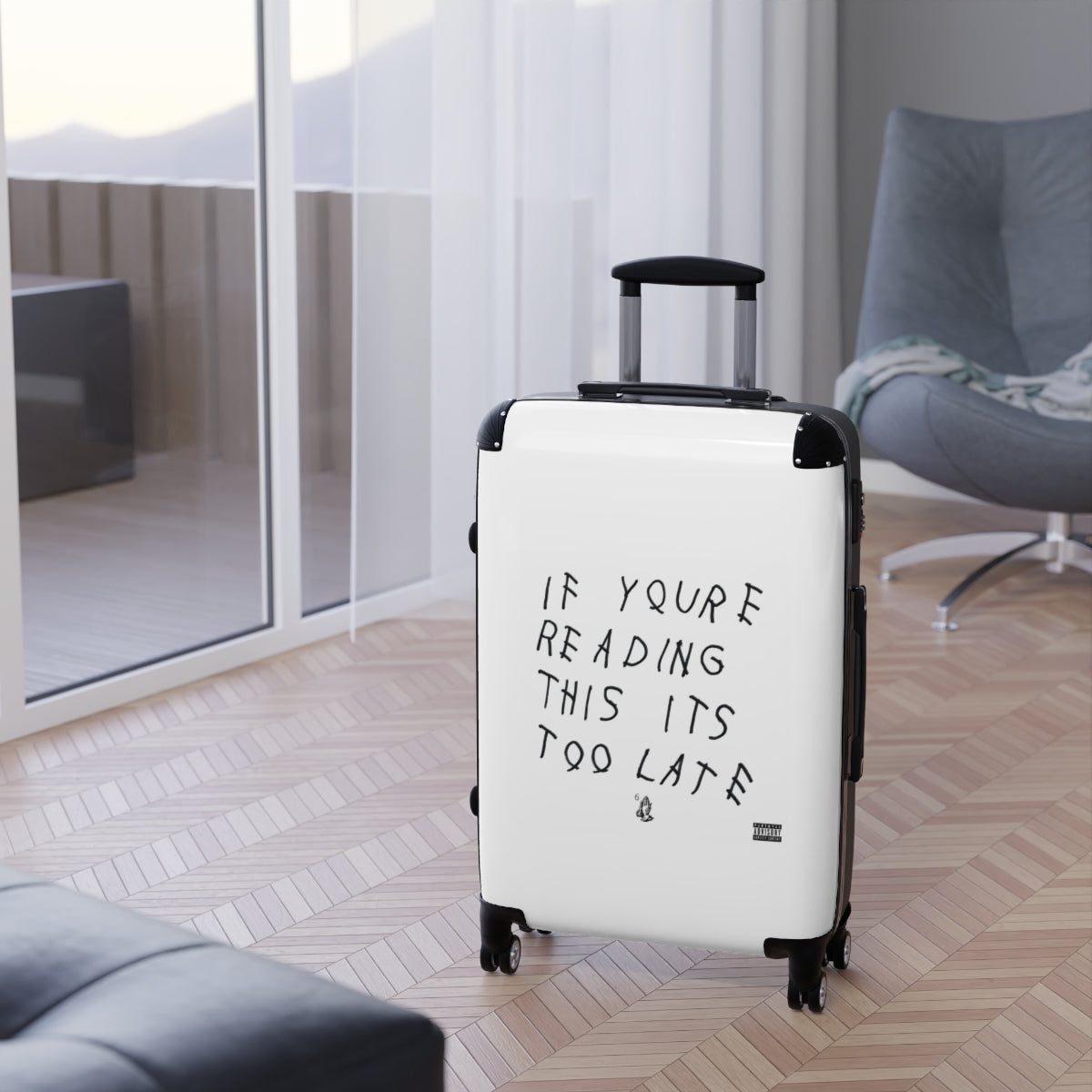 Getrott Drake If You’re Reading This It’s Too Late 2015 White Cabin Suitcase Extended Storage Adjustable Telescopic Handle Double wheeled Polycarbonate Hard-shell Built-in Lock-Bags-Geotrott