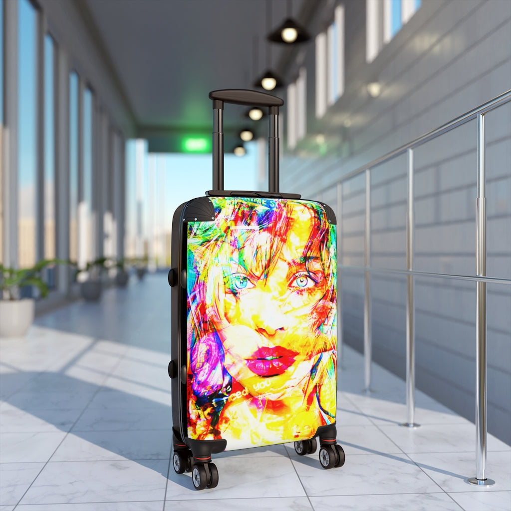Geotrott Cool Graffiti Aguilera Face Cabin Suitcase Extended Storage Adjustable Telescopic Handle Double Wheeled Polycarbonate Hard-Shell Built-In Lock